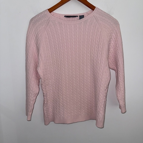 💗 Vintage Hillard & Hanson Baby Pink Cable Knit Sweater Women’s L Made in UK - Picture 5 of 12